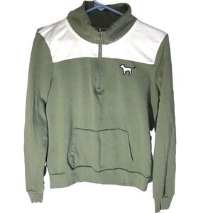 Victoria’s Secret PINK size Medium green sweatshirt 1/4 zip vinyl lettering